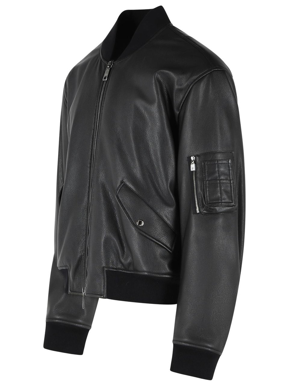 Dolce & Gabbana Black Leather Bomber Jacket Zwart