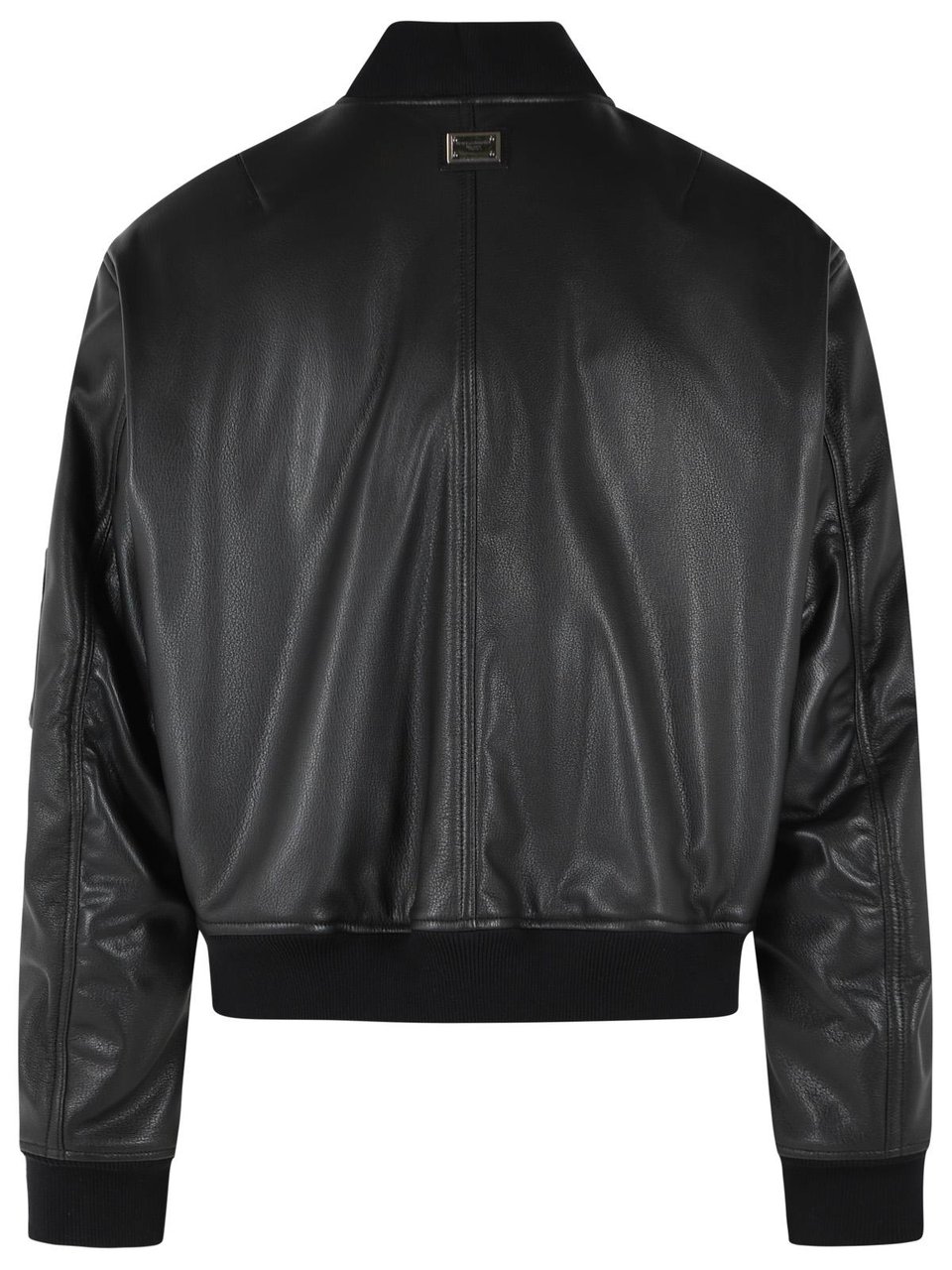 Dolce & Gabbana Black Leather Bomber Jacket Zwart