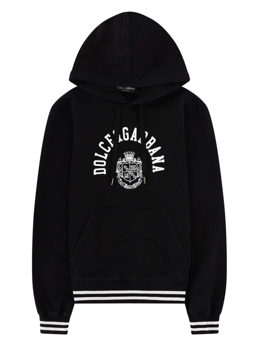 Dolce & Gabbana Black Cotton Hoodie Zwart
