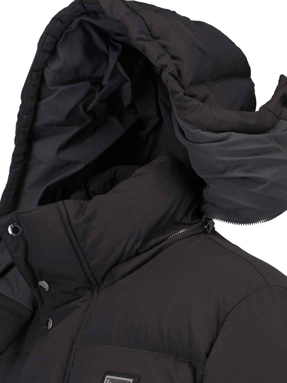 Dolce & Gabbana Quilted Black Puffer Jacket With High Collar And Adjustable Hood Zwart