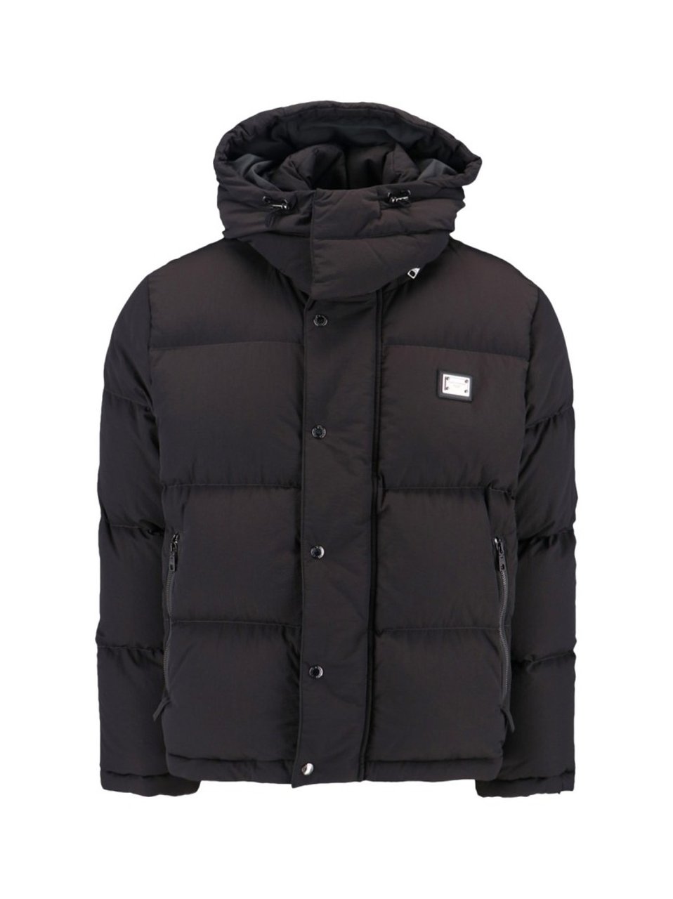 Dolce & Gabbana Quilted Black Puffer Jacket With High Collar And Adjustable Hood Zwart