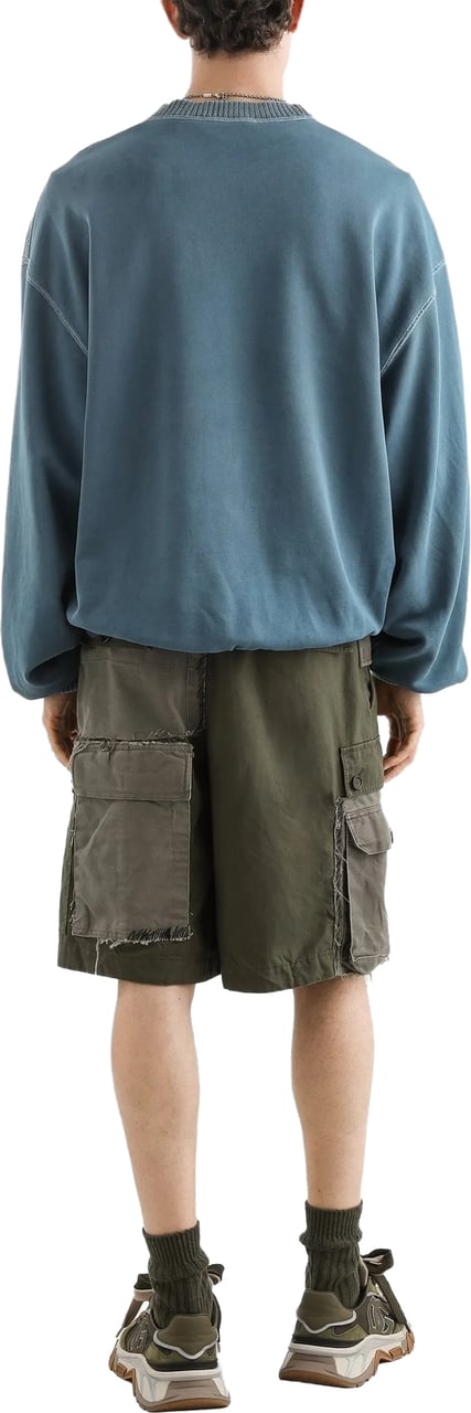 Dolce & Gabbana Washed Blue Relaxed Fit Leopard Sweatshirt Blauw