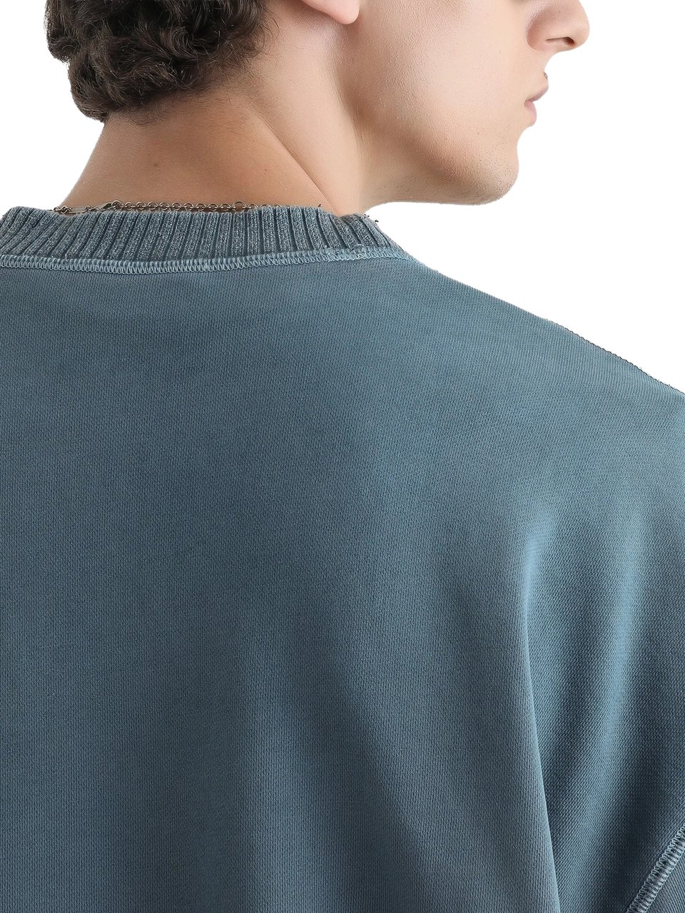 Dolce & Gabbana Washed Blue Relaxed Fit Leopard Sweatshirt Blauw
