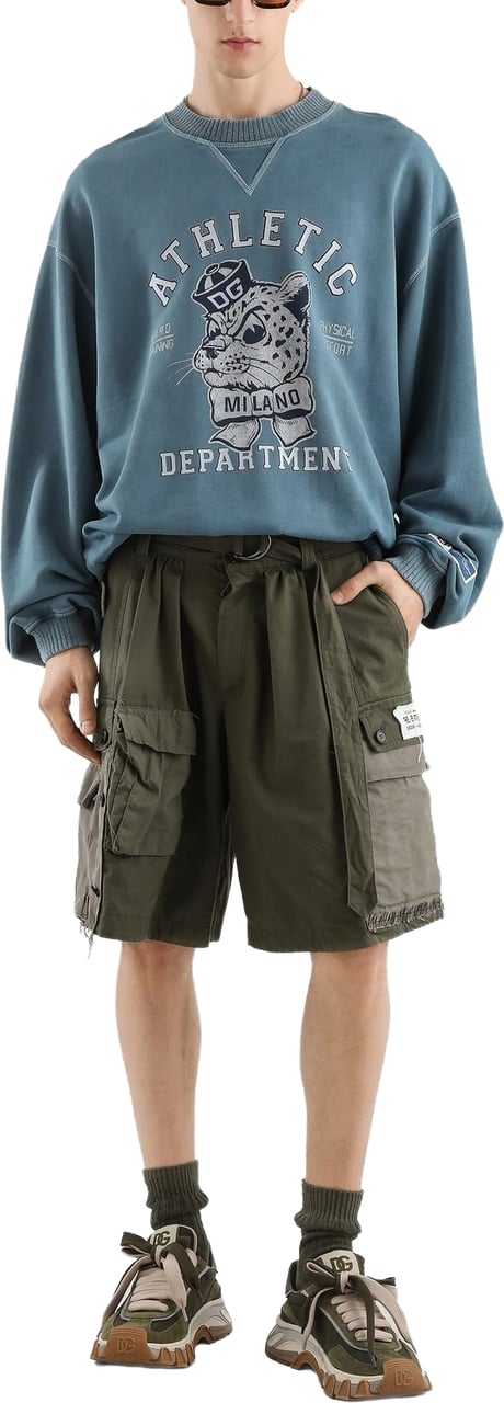 Dolce & Gabbana Washed Blue Relaxed Fit Leopard Sweatshirt Blauw