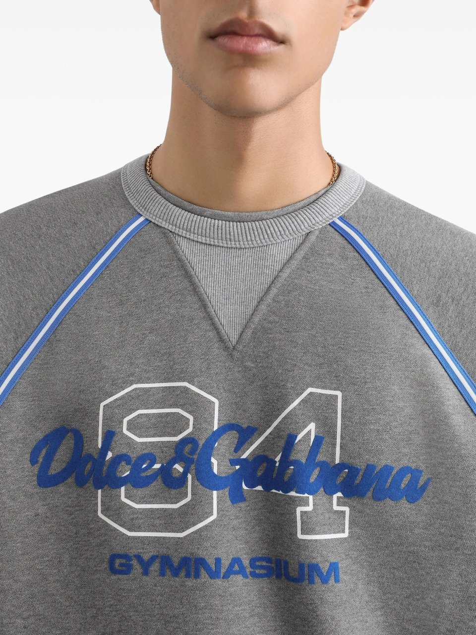 Dolce & Gabbana Grey Relaxed-Fit Blue Piping Logo Sweatshirt Grijs