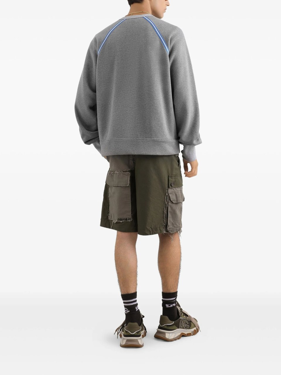 Dolce & Gabbana Grey Relaxed-Fit Blue Piping Logo Sweatshirt Grijs