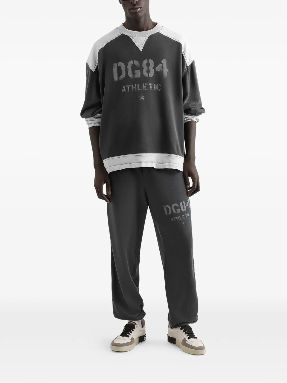 Dolce & Gabbana Two-Tone Grey DG84 Athletic Printed Sweatshirt Grijs