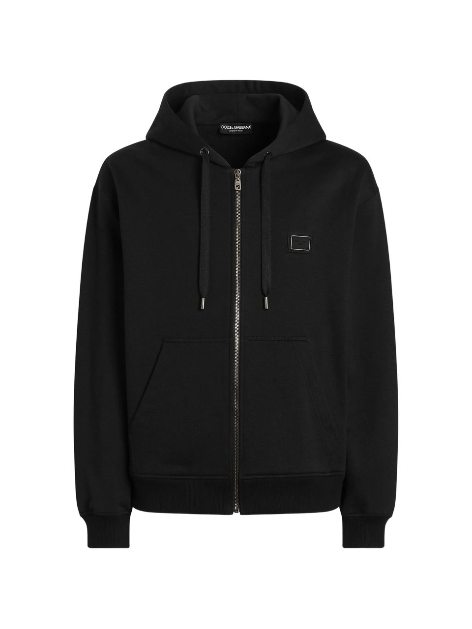Dolce & Gabbana Black Cotton Drawstring Zip-Up Hoodie Zwart
