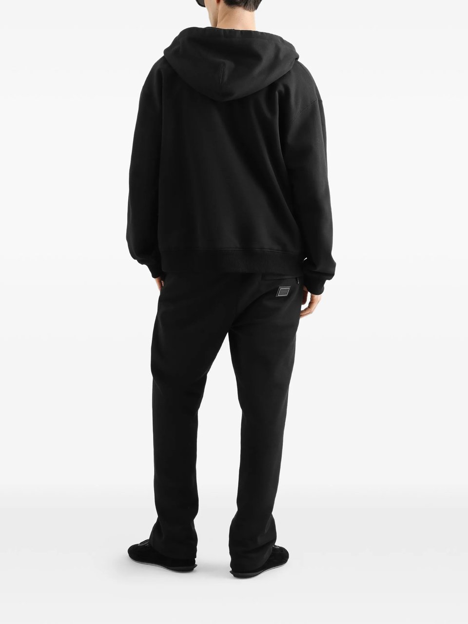 Dolce & Gabbana Black Cotton Drawstring Zip-Up Hoodie Zwart