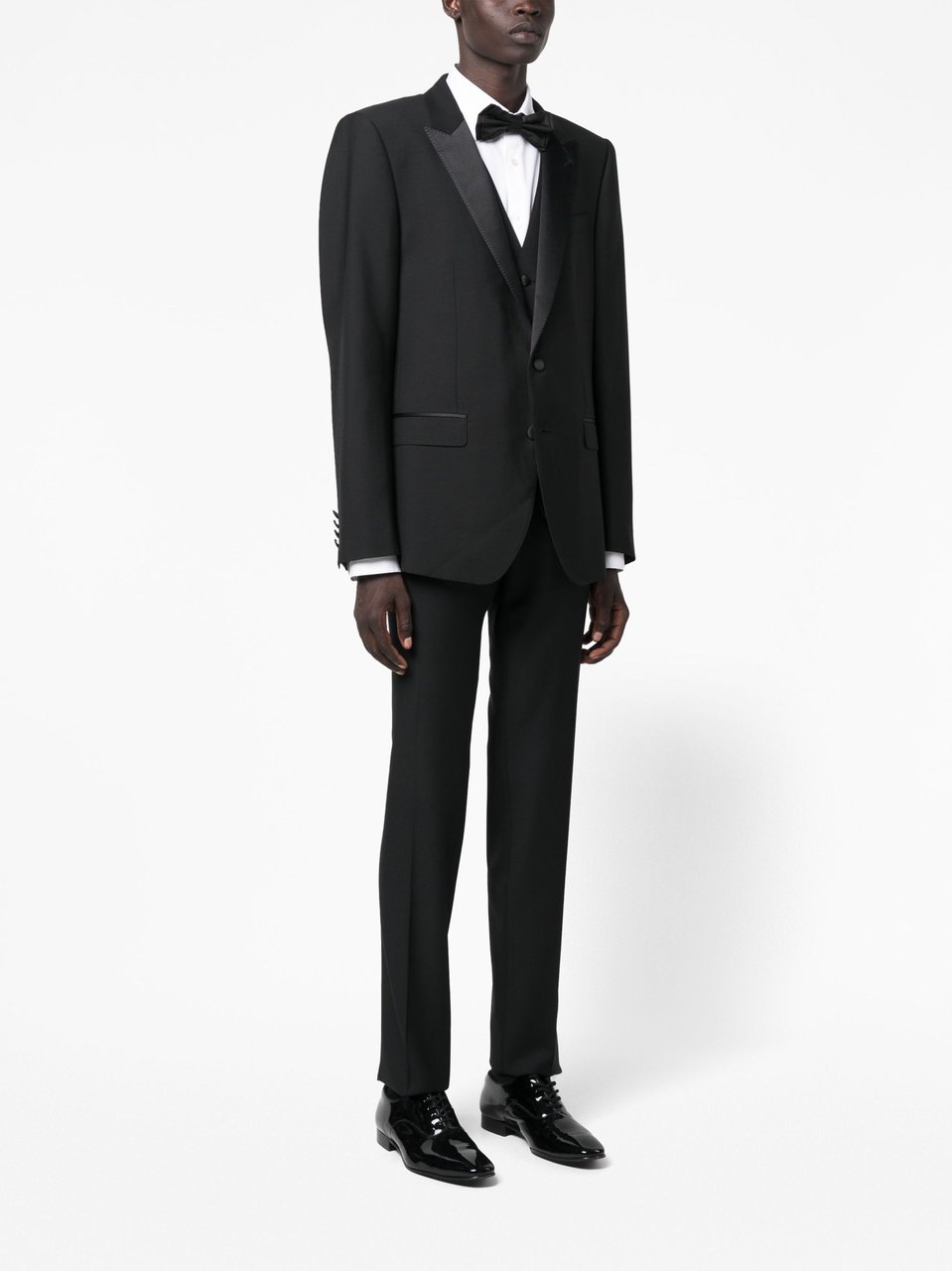 Dolce & Gabbana Three-Piece Wool Silk Satin Tuxedo Suit Zwart
