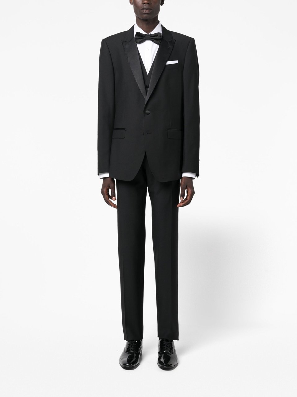 Dolce & Gabbana Three-Piece Wool Silk Satin Tuxedo Suit Zwart