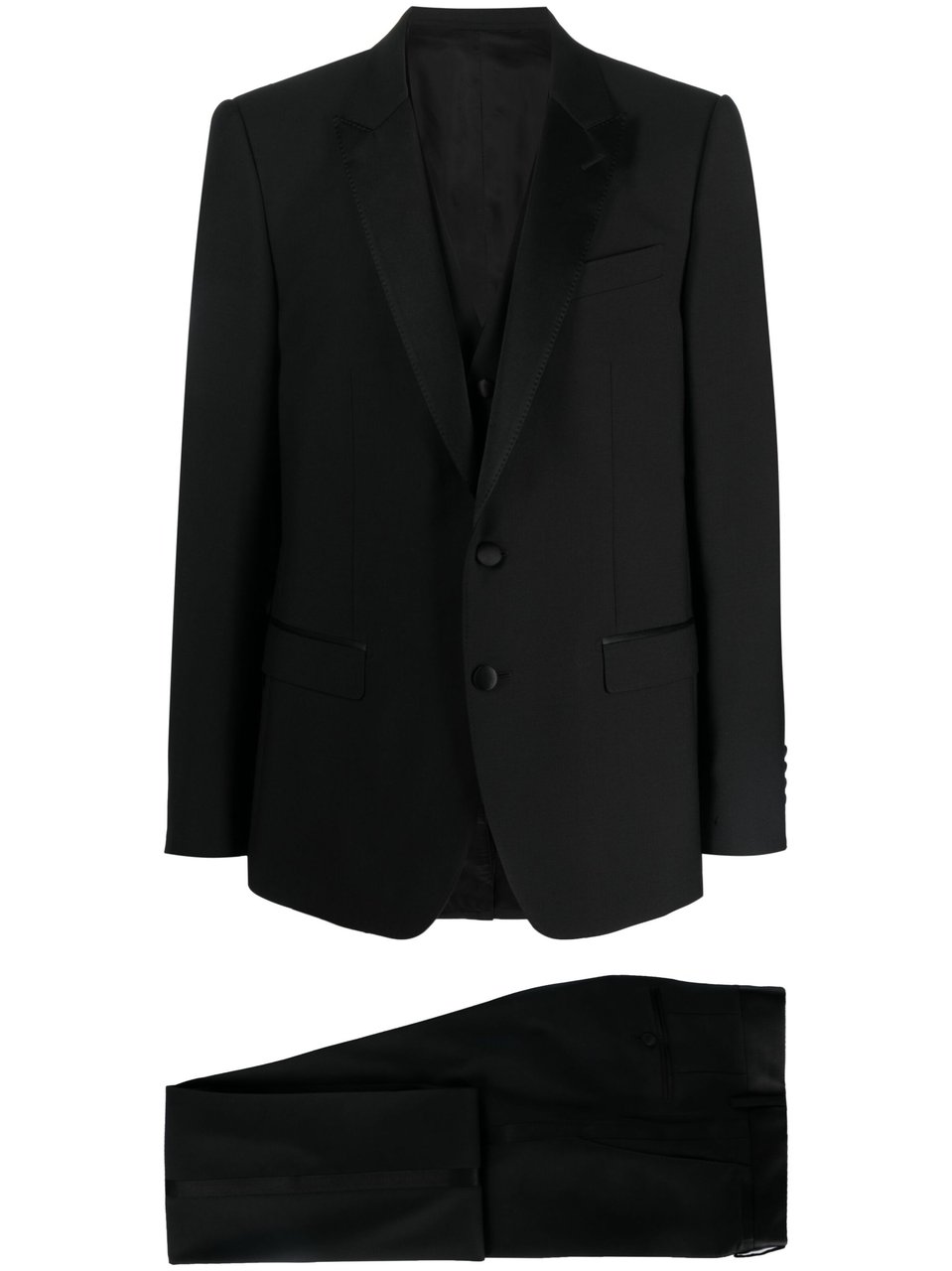 Dolce & Gabbana Three-Piece Wool Silk Satin Tuxedo Suit Zwart