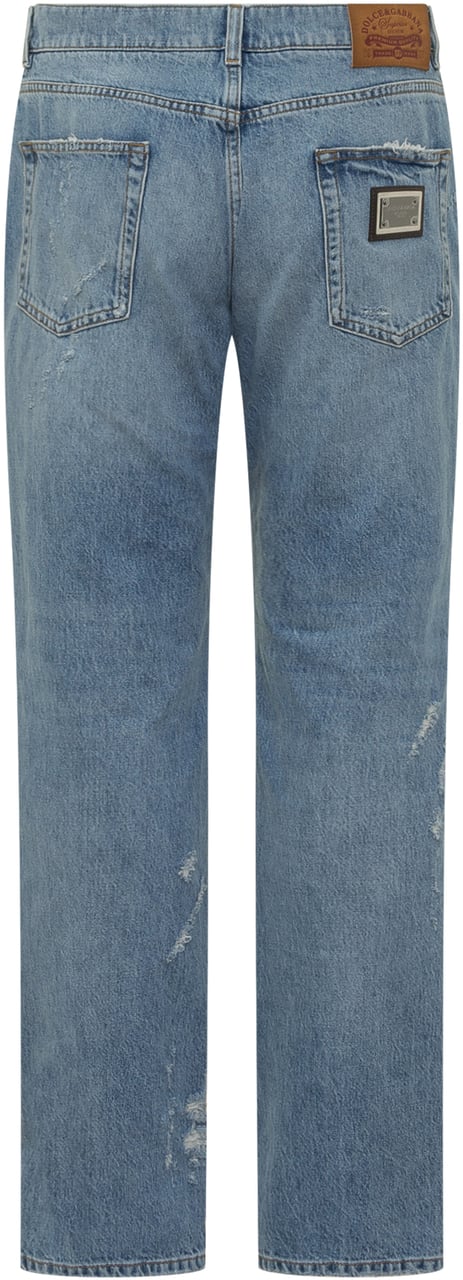 Dolce & Gabbana Jeans Straight Fit Effetto Used Blauw