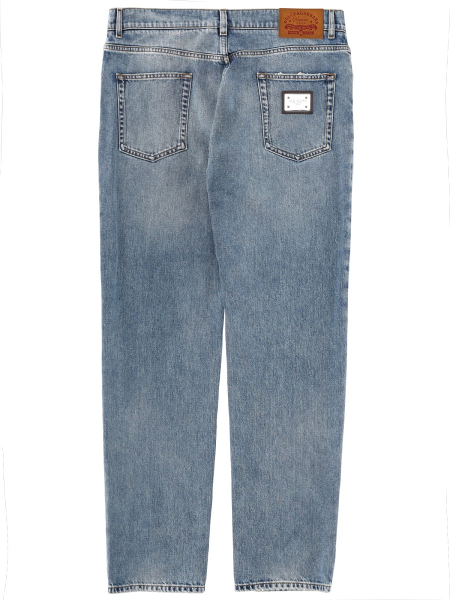 Dolce & Gabbana Faded Wash Cotton Straight-Leg Jeans Blauw