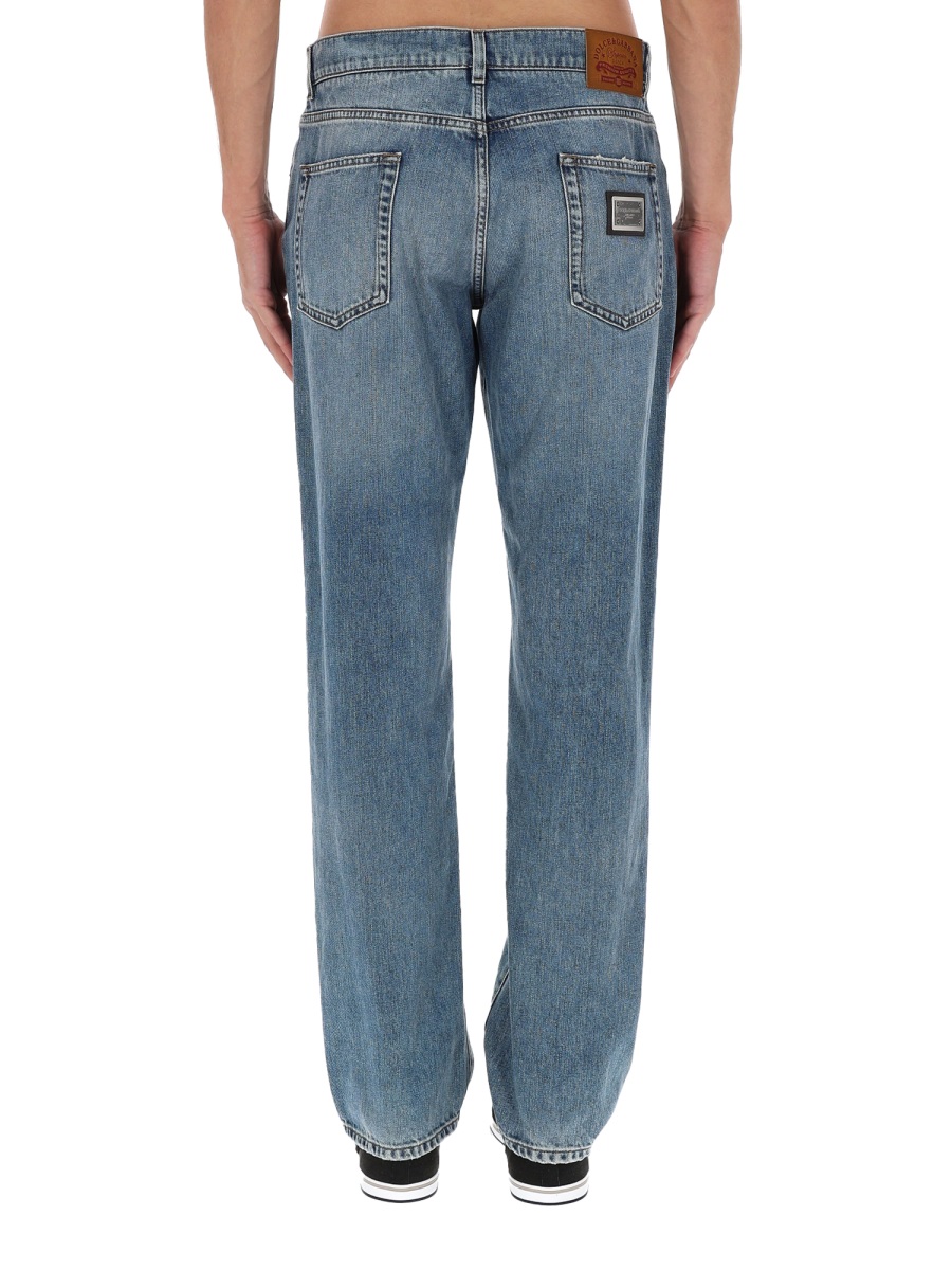 Dolce & Gabbana Faded Wash Cotton Straight-Leg Jeans Blauw
