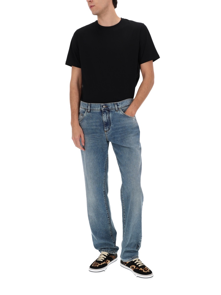 Dolce & Gabbana Faded Wash Cotton Straight-Leg Jeans Blauw