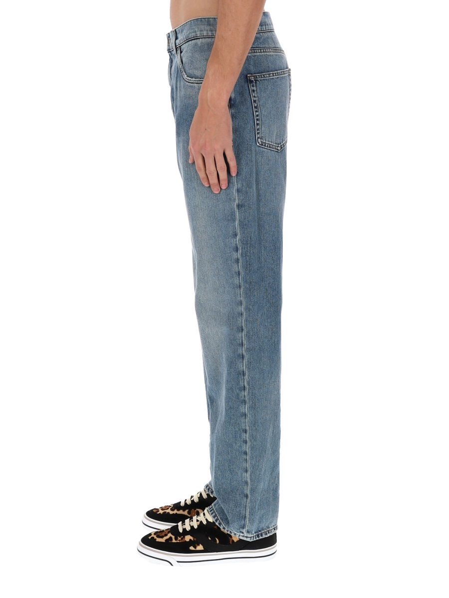 Dolce & Gabbana Faded Wash Cotton Straight-Leg Jeans Blauw