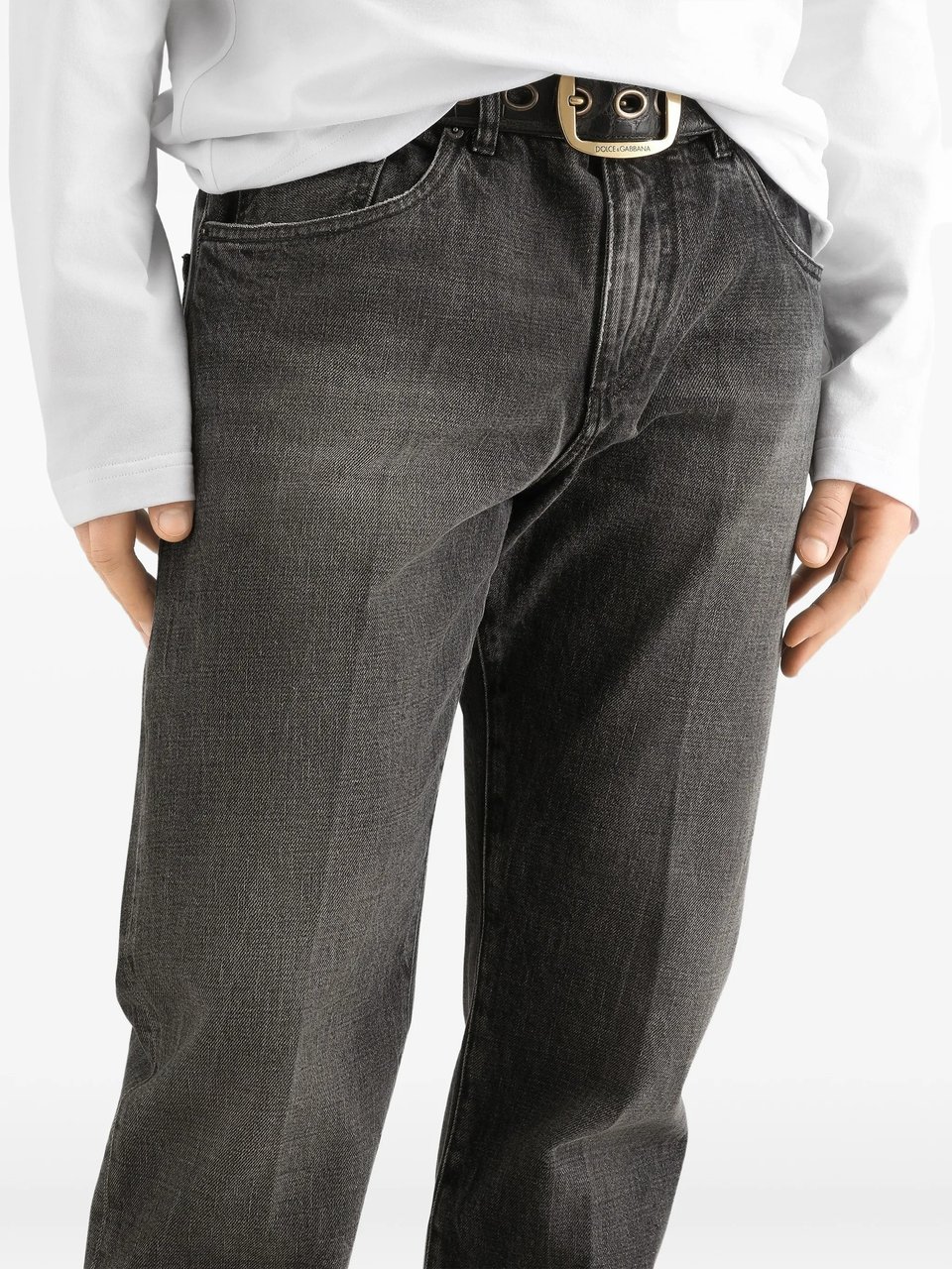 Dolce & Gabbana Washed Black Cotton Straight-Leg Trousers Grijs