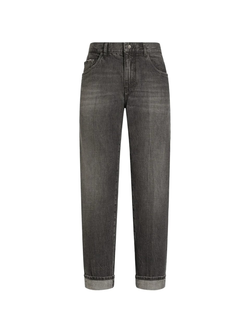 Dolce & Gabbana Washed Black Cotton Straight-Leg Trousers Grijs