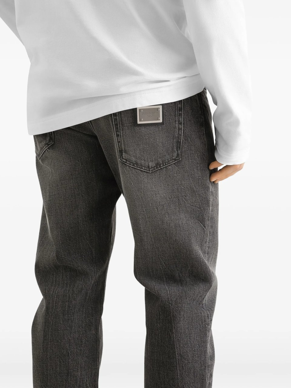 Dolce & Gabbana Washed Black Cotton Straight-Leg Trousers Grijs