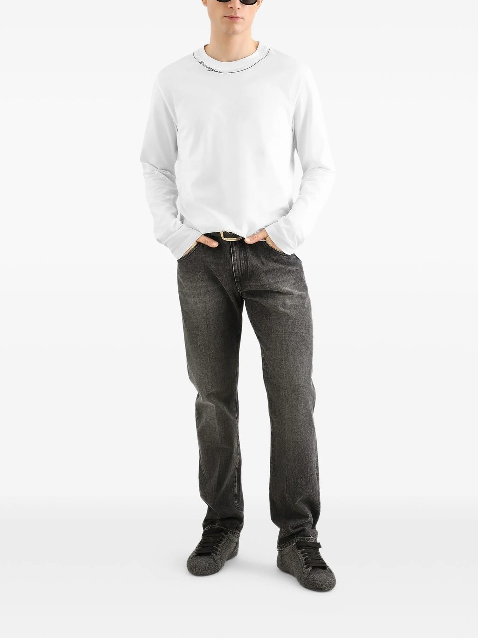 Dolce & Gabbana Washed Black Cotton Straight-Leg Trousers Grijs