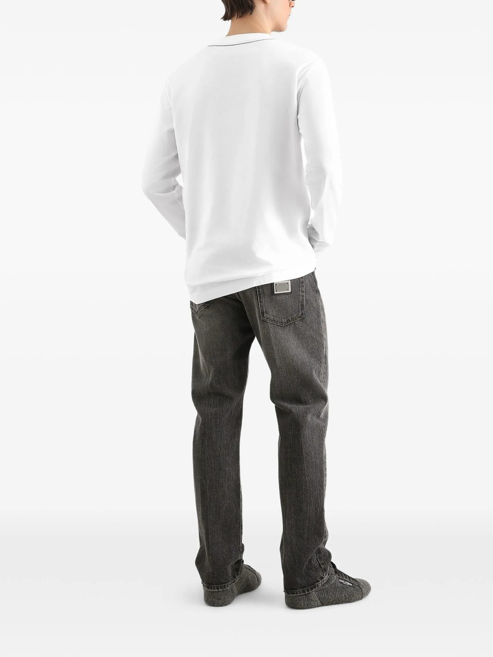 Dolce & Gabbana Washed Black Cotton Straight-Leg Trousers Grijs