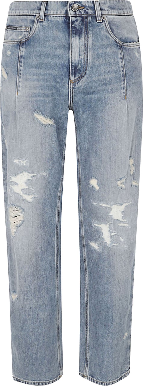 Dolce & Gabbana Light Blue Distressed Denim Jeans Blauw