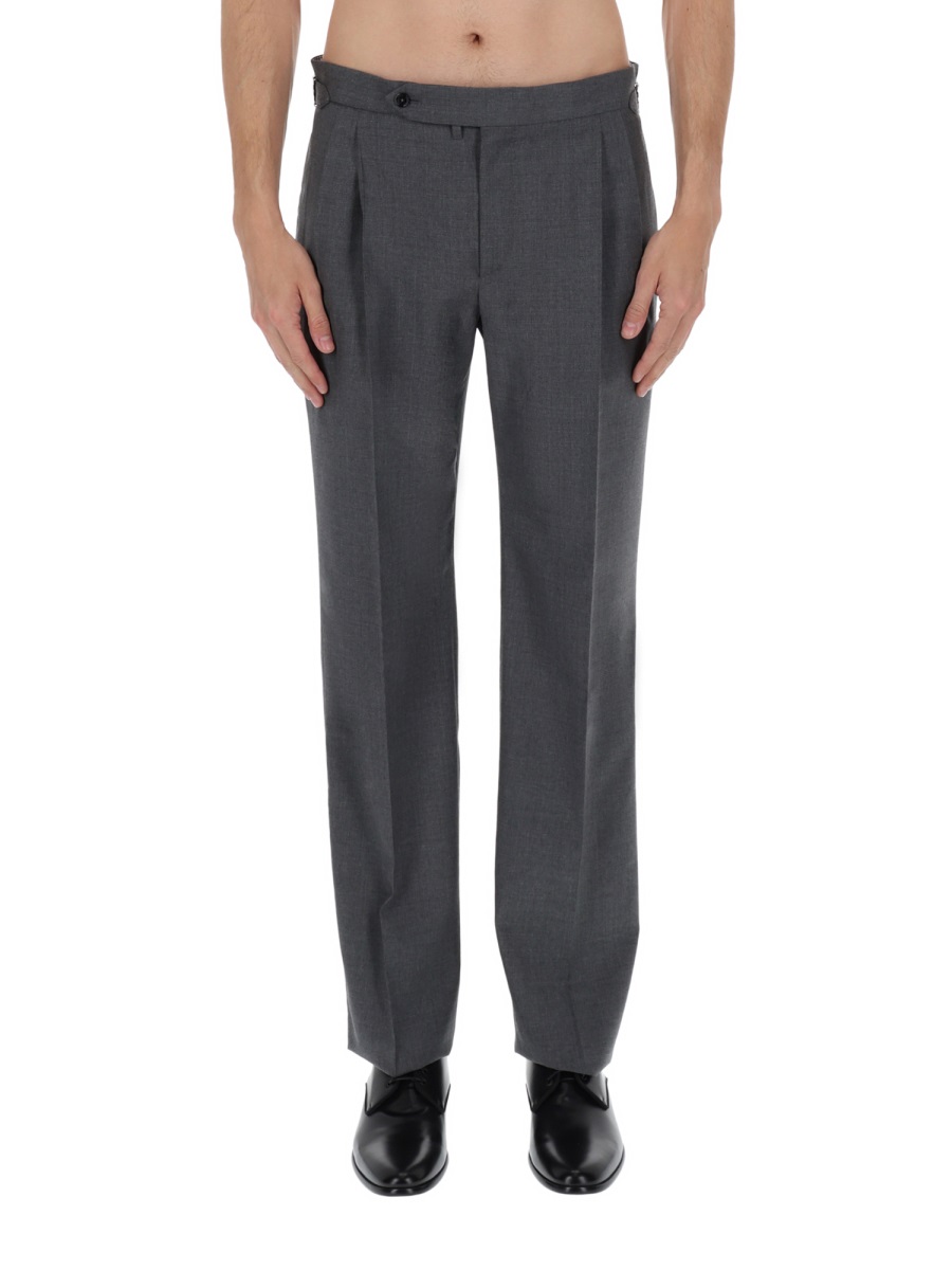 Dolce & Gabbana Neutrals Tailored Straight Leg Pleated Wool Pants Grijs