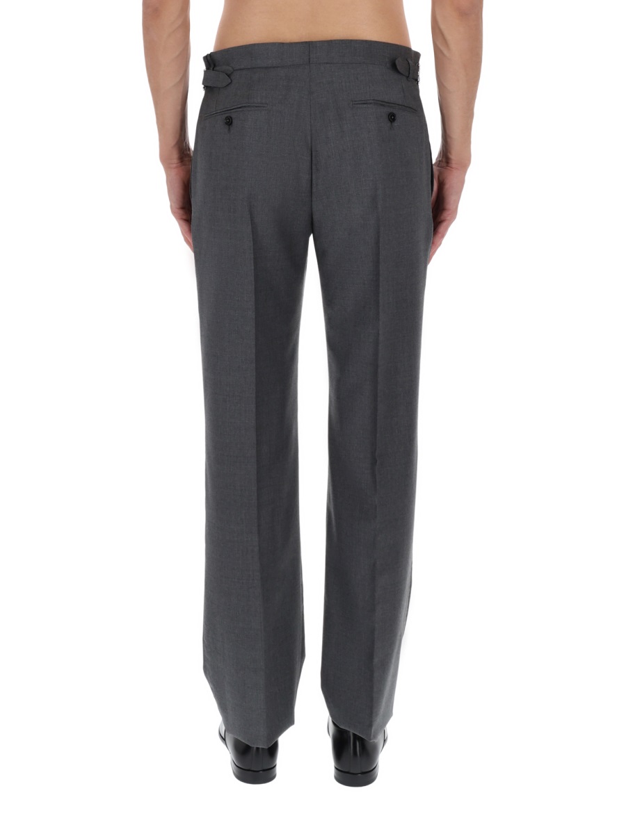 Dolce & Gabbana Neutrals Tailored Straight Leg Pleated Wool Pants Grijs