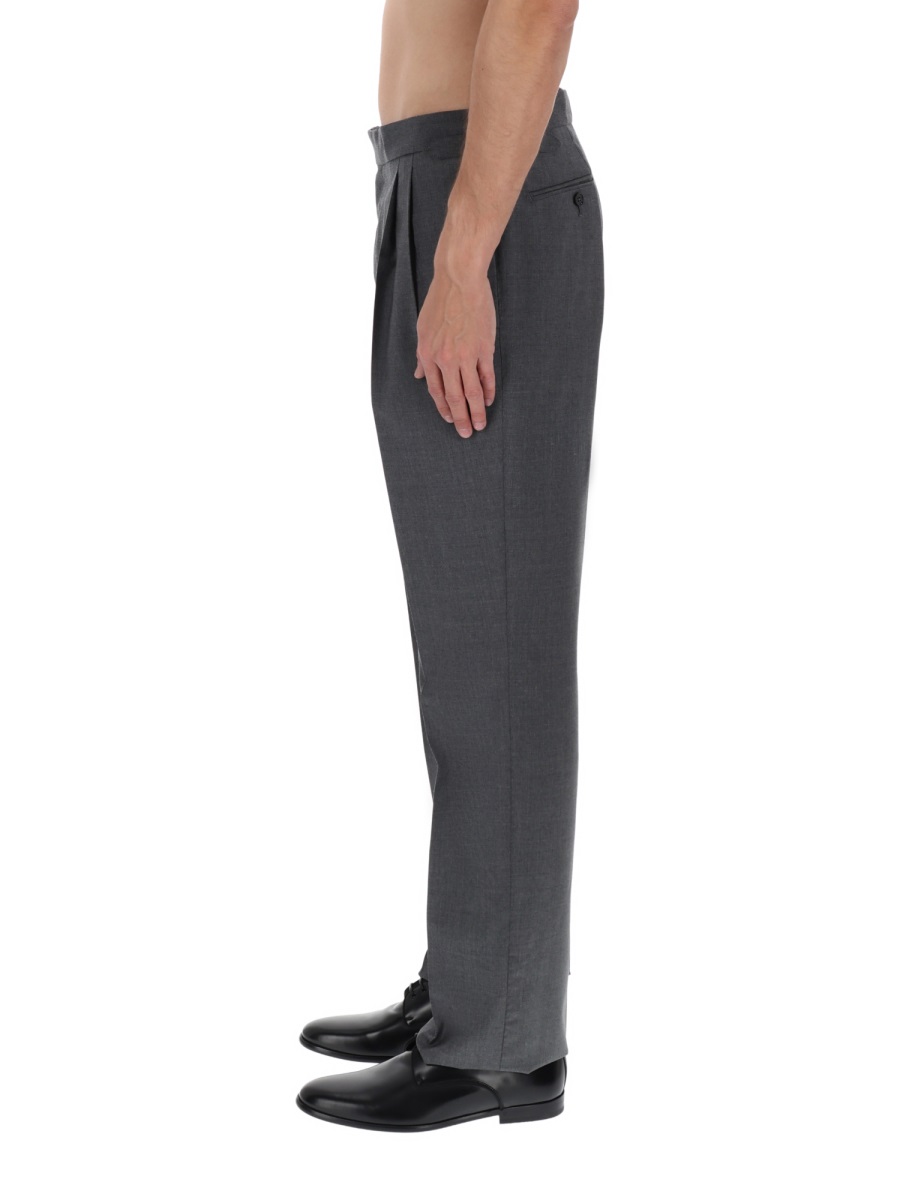Dolce & Gabbana Neutrals Tailored Straight Leg Pleated Wool Pants Grijs