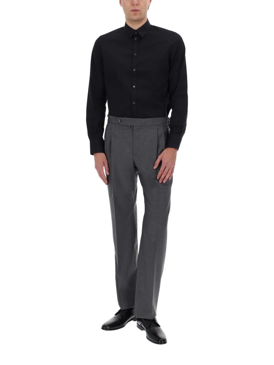 Dolce & Gabbana Neutrals Tailored Straight Leg Pleated Wool Pants Grijs