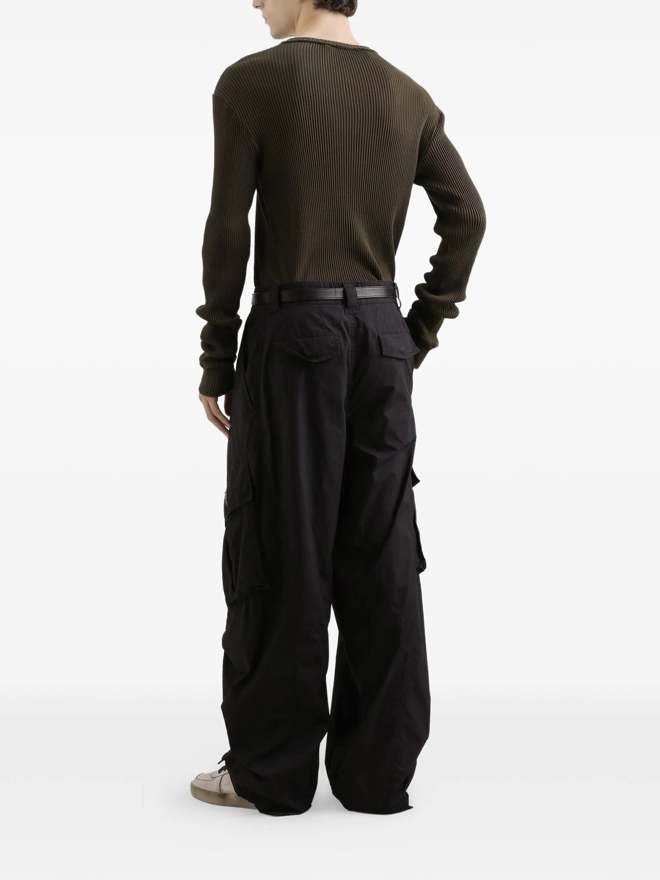 Dolce & Gabbana Wide-Leg Cotton Cargo Drawstring Waist Pants Zwart