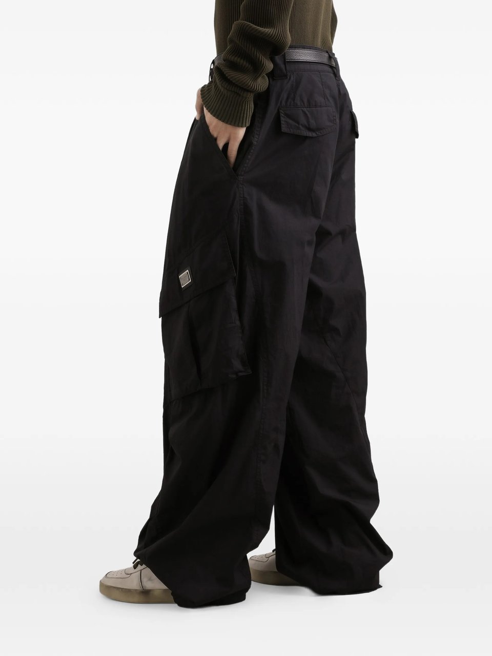 Dolce & Gabbana Wide-Leg Cotton Cargo Drawstring Waist Pants Zwart