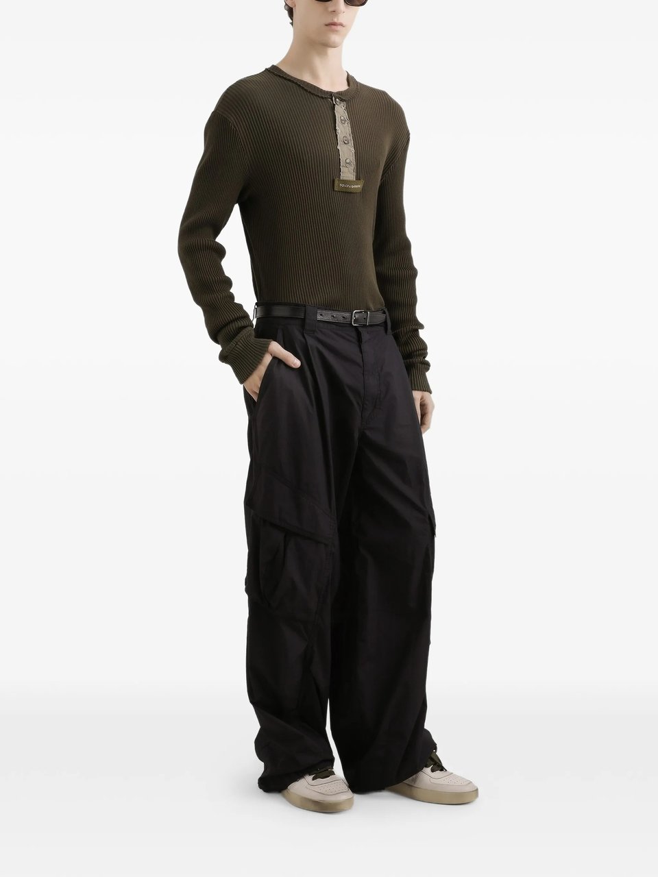 Dolce & Gabbana Wide-Leg Cotton Cargo Drawstring Waist Pants Zwart