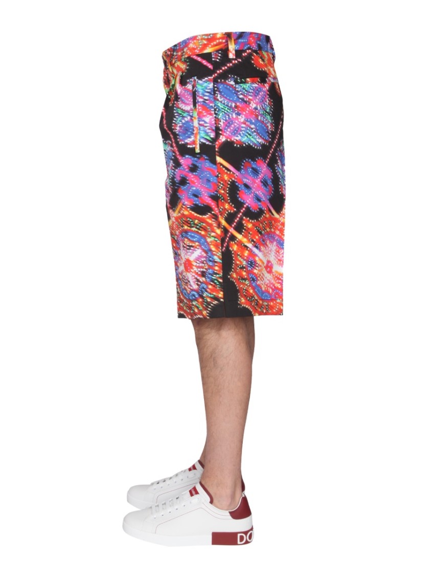 Dolce & Gabbana Bermuda Shorts With Vibrant Luminary-Inspired Print Maroon