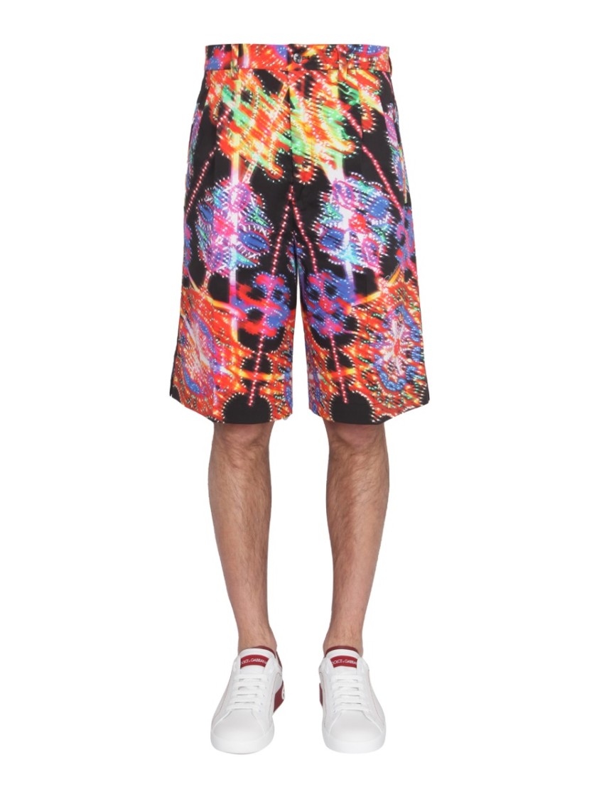 Dolce & Gabbana Bermuda Shorts With Vibrant Luminary-Inspired Print Maroon