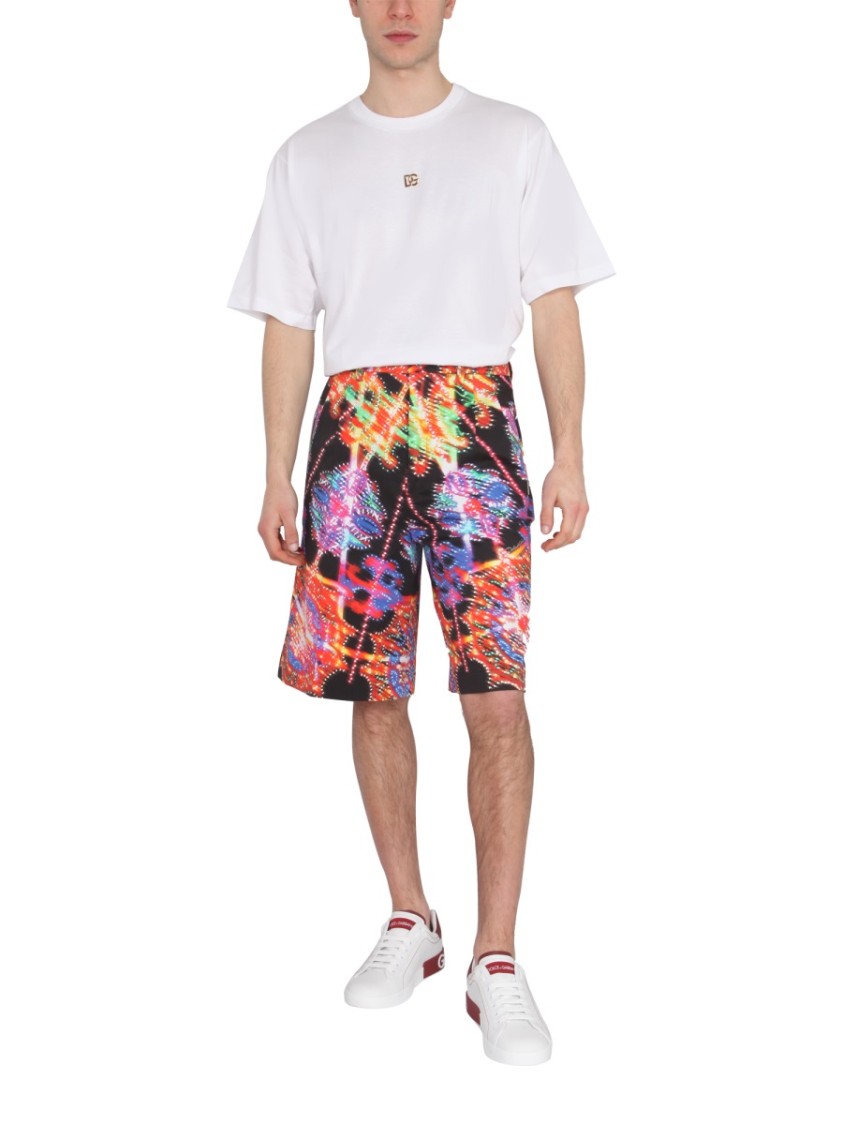 Dolce & Gabbana Bermuda Shorts With Vibrant Luminary-Inspired Print Maroon