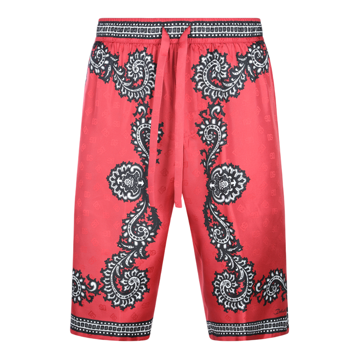 Dolce & Gabbana Paisley Pattern Red Shorts with Adjustable Drawstring Waistband Maroon