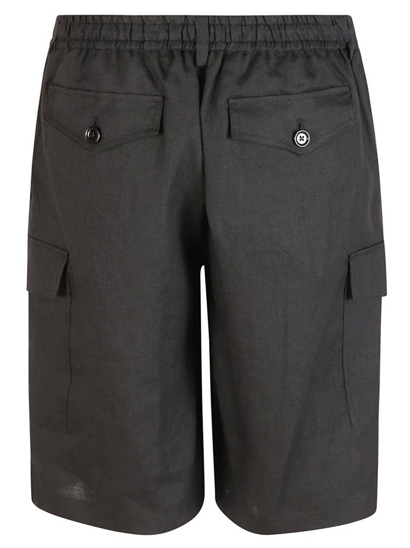 Dolce & Gabbana Tailored Black Linen Shorts With Cargo Pockets Zwart