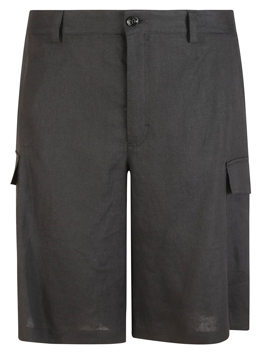 Dolce & Gabbana Tailored Black Linen Shorts With Cargo Pockets Zwart