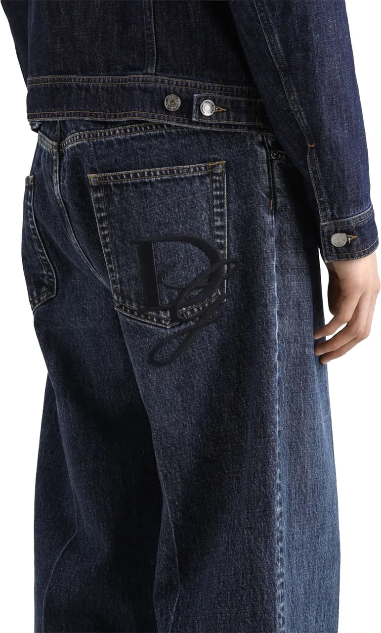 Dolce & Gabbana Oversized Wide-Leg Faded Blue Denim Jeans Zwart