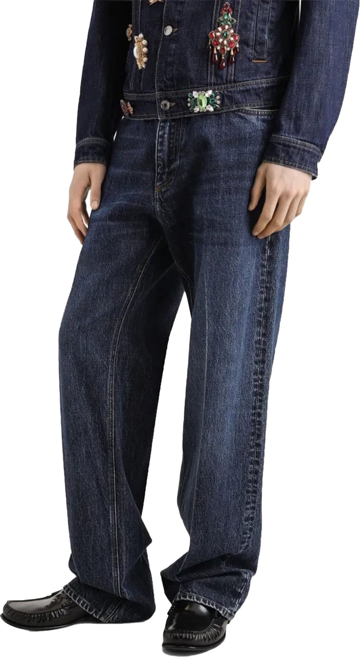 Dolce & Gabbana Oversized Wide-Leg Faded Blue Denim Jeans Zwart