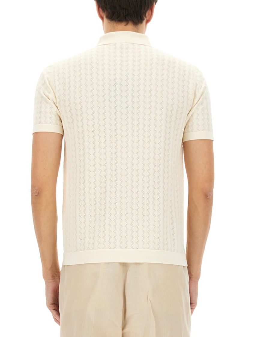 Dolce & Gabbana Perforated Cotton Knit Shirt Neutraal