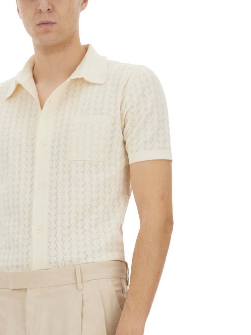 Dolce & Gabbana Perforated Cotton Knit Shirt Neutraal