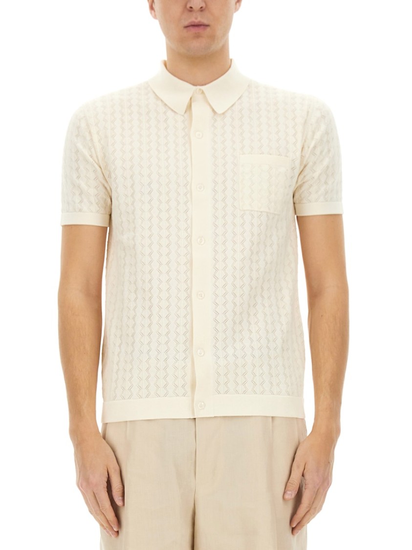 Dolce & Gabbana Perforated Cotton Knit Shirt Neutraal