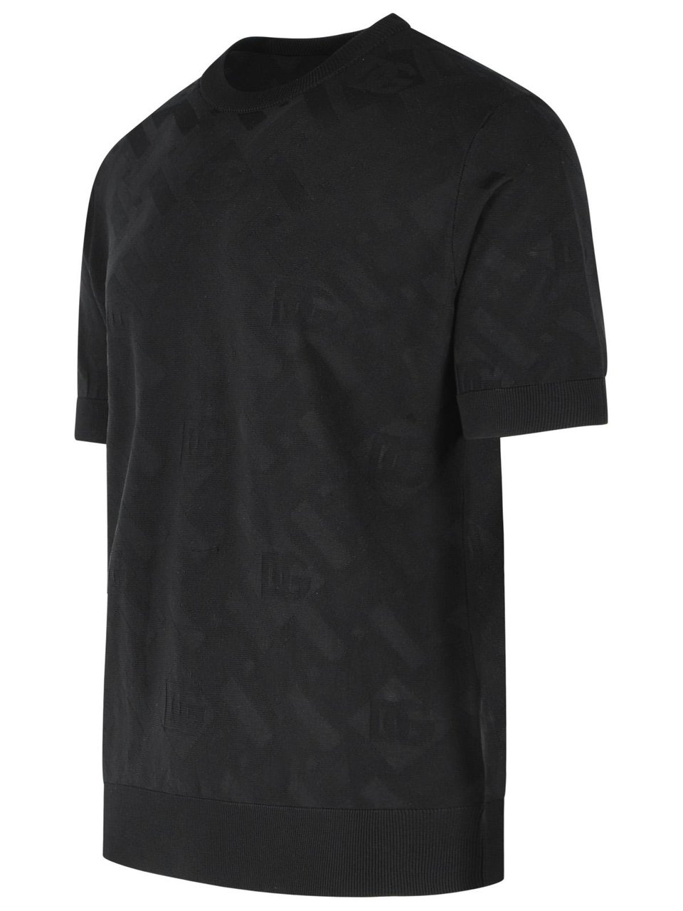 Dolce & Gabbana Ribbed Crew Neck Black Silk Top Zwart