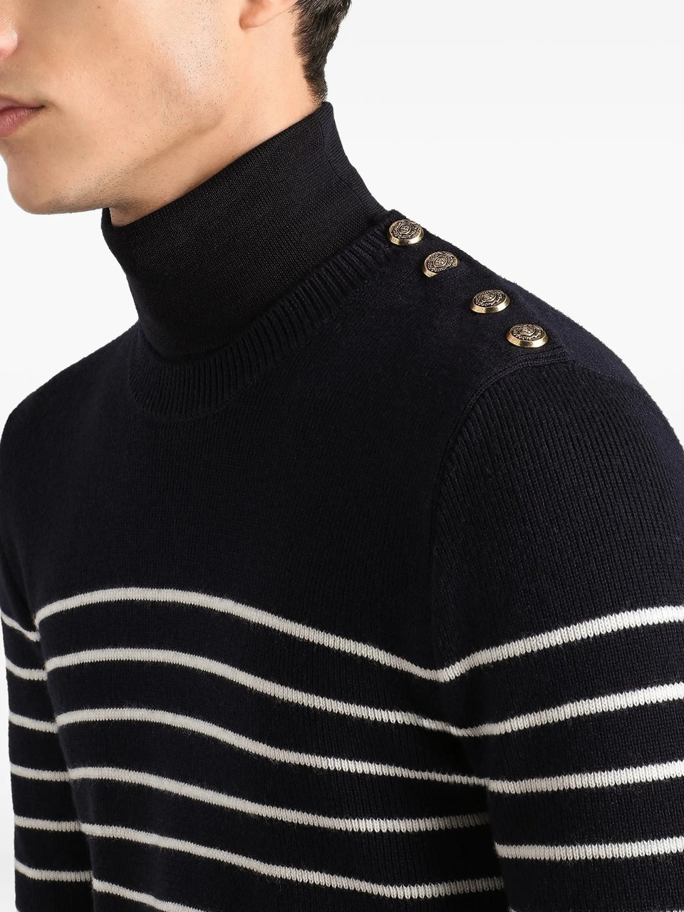 Dolce & Gabbana Fitted Knit Sweater With Decorative Gold Buttons Zwart