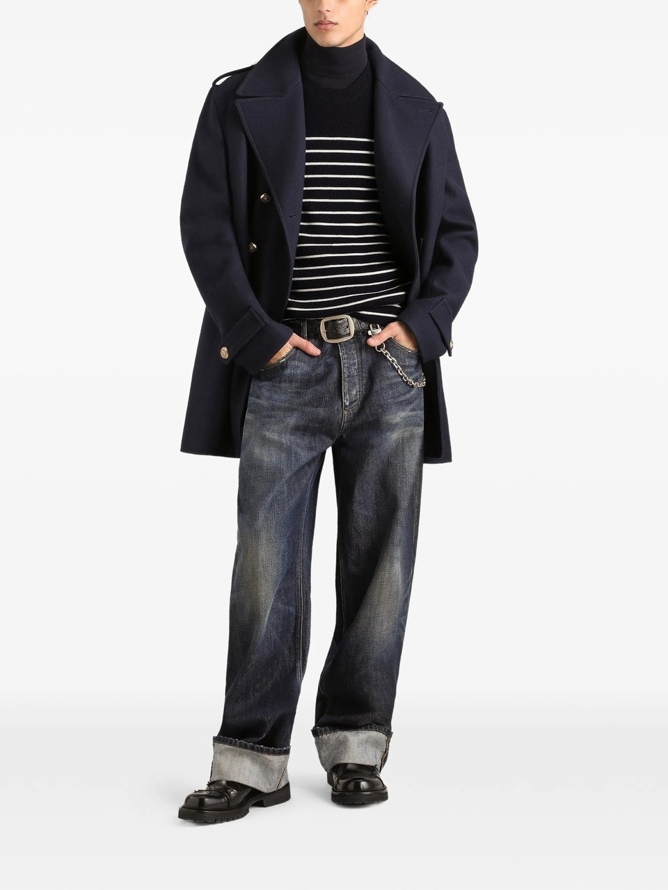 Dolce & Gabbana Fitted Knit Sweater With Decorative Gold Buttons Zwart
