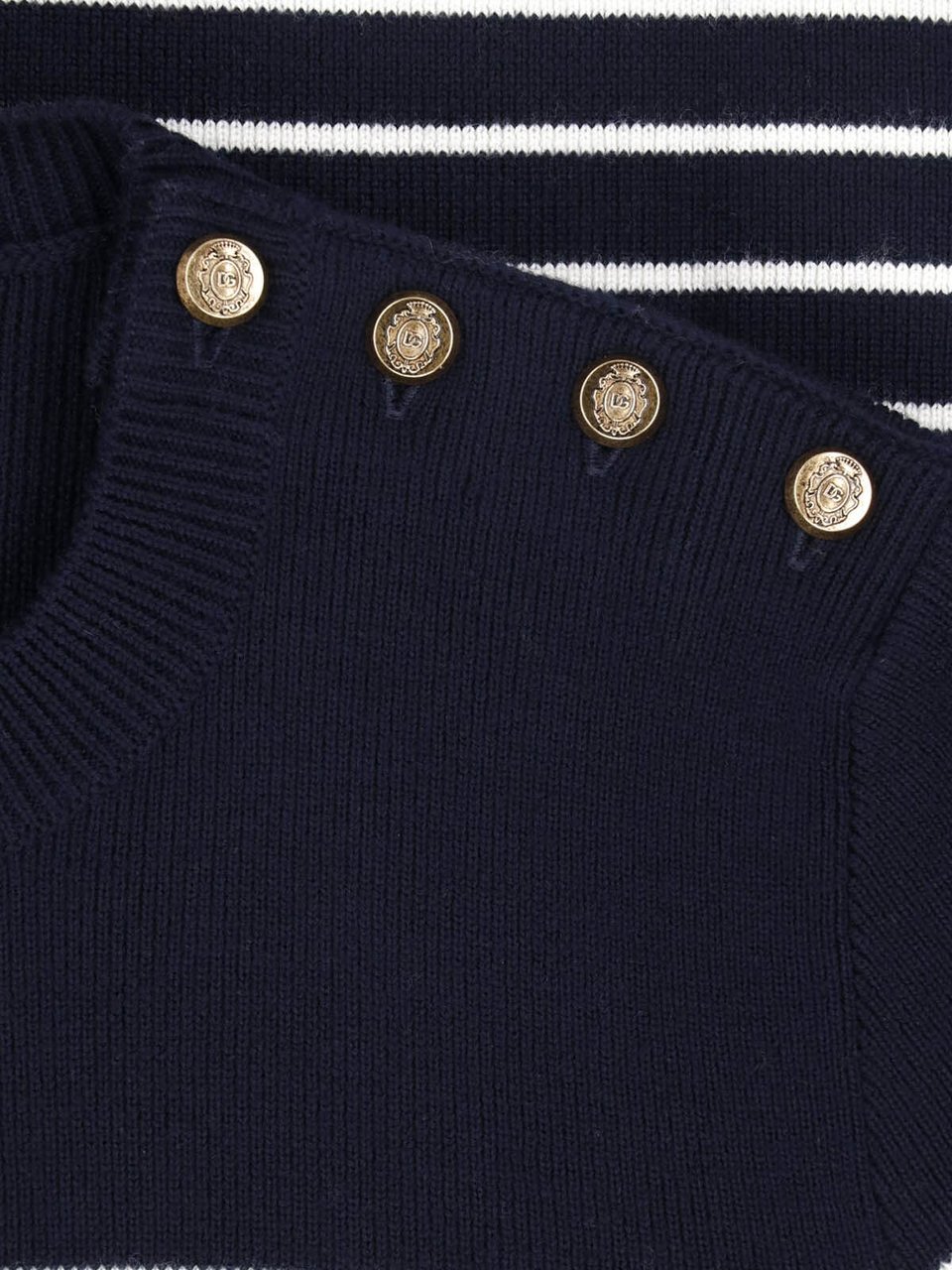 Dolce & Gabbana Striped Virgin Wool Knit Top With Gold Button Accents Blauw