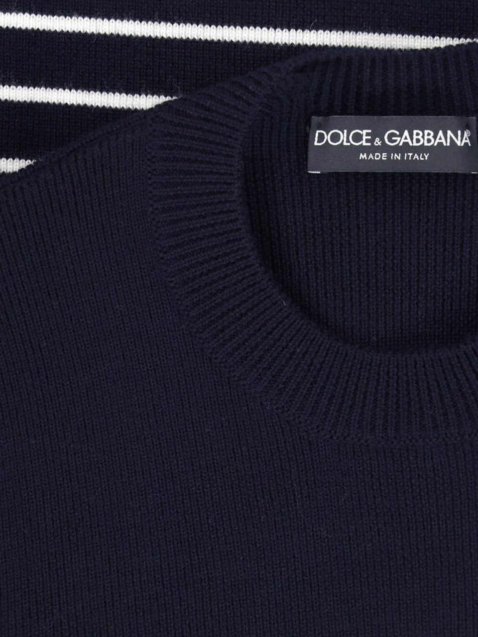 Dolce & Gabbana Striped Virgin Wool Knit Top With Gold Button Accents Blauw